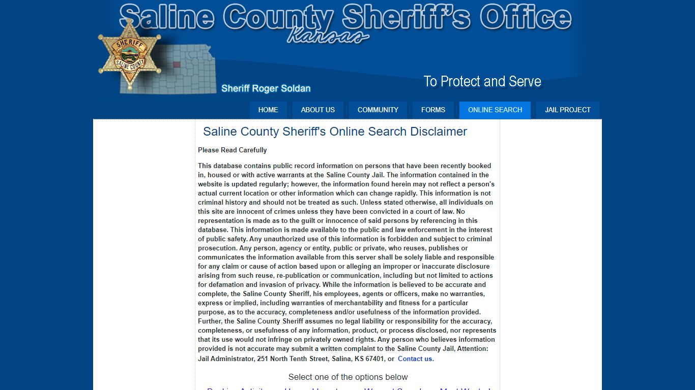 Saline County Sheriff > Online Search